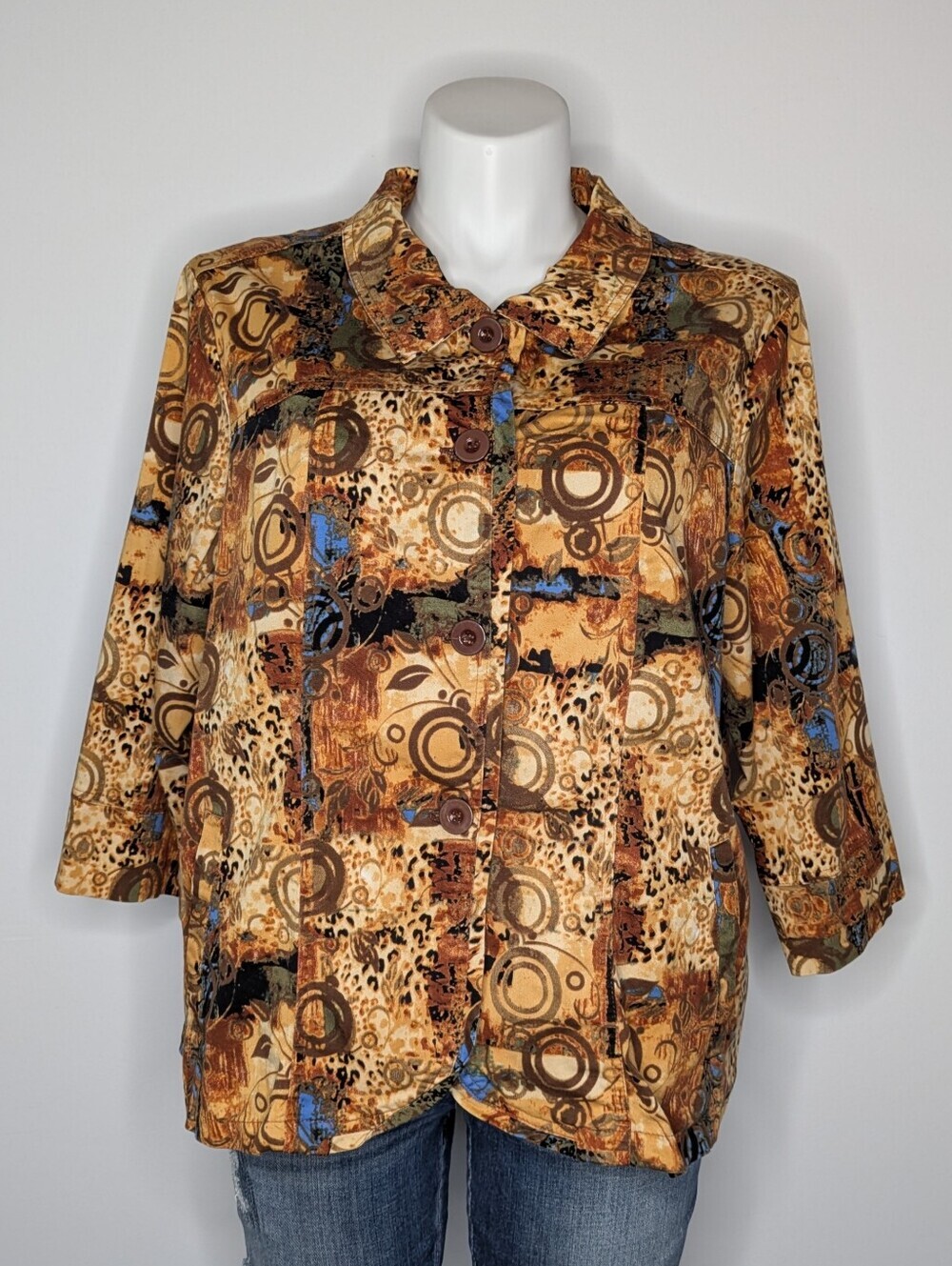 Kaktus Tan Brown Blue Abstract Cheetah Animal Print Snap Up 3X